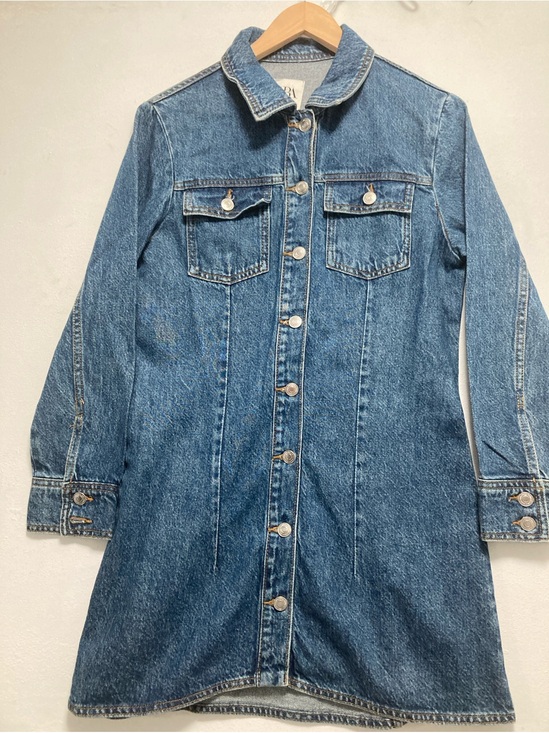 Zara Dresses & Skirts - Zara Denim Mini Dress  Demin Shirt Dress Size M 100% Cotton Western Y2K Blue